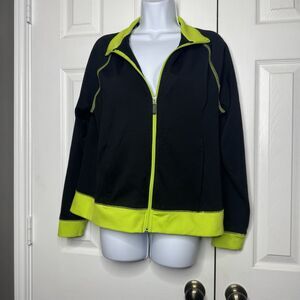 Be Inspired Size L Athletic Zip Jacket Black Neon Green Workout